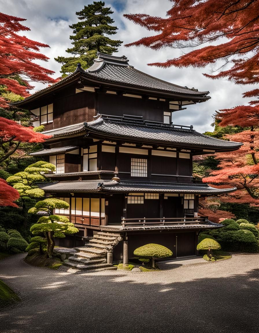 Tranquil Japanese Teahouse Illustration