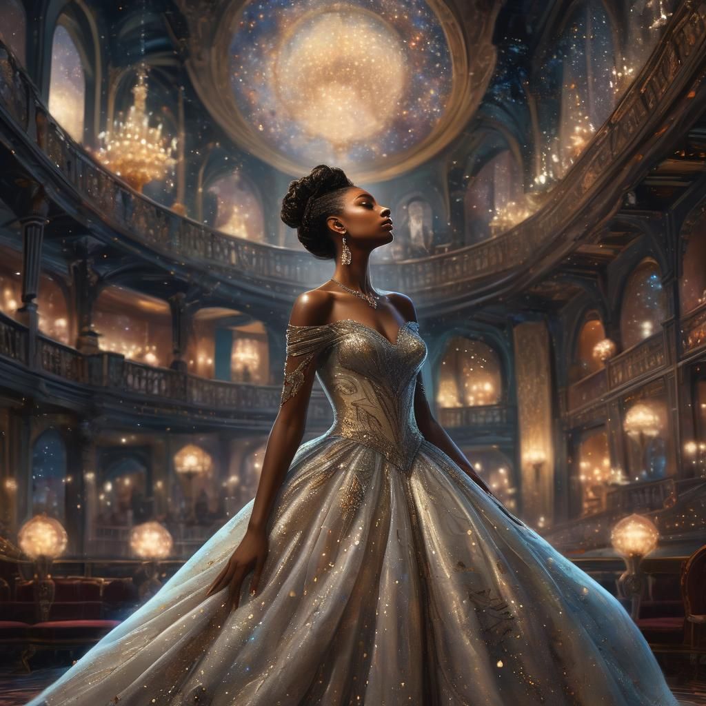 Starry Ball Gown: Fantasy Art Nouveau Portrait