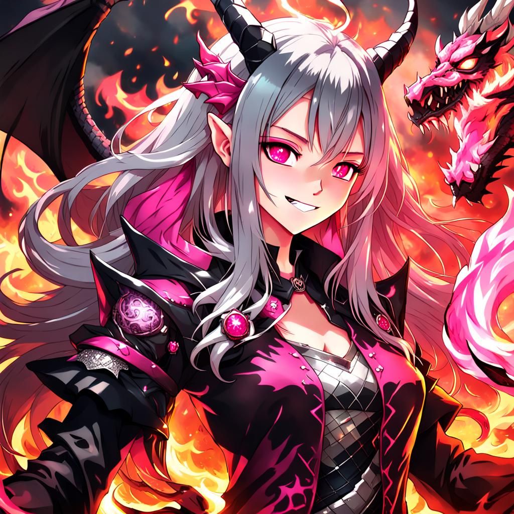 Anime Style Demon Queen with Dragon