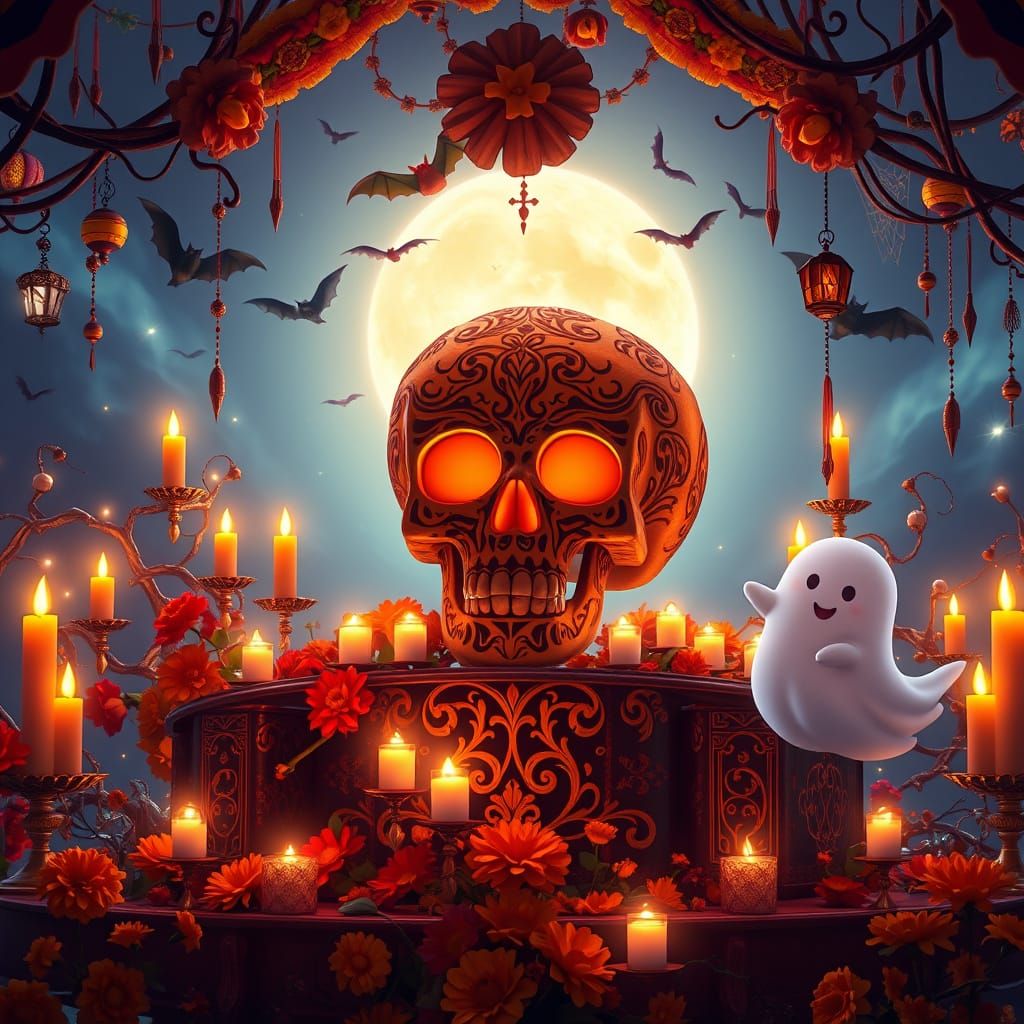 Day of the Dead Altar in Vibrant Pixar-Style Animation