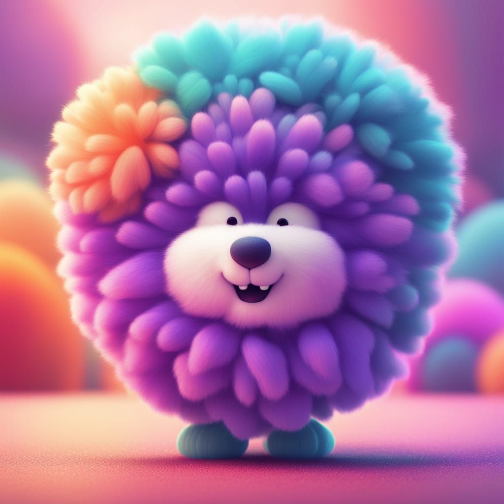 Vibrant Fluffy Pom-Pom Character in Pastel Colors