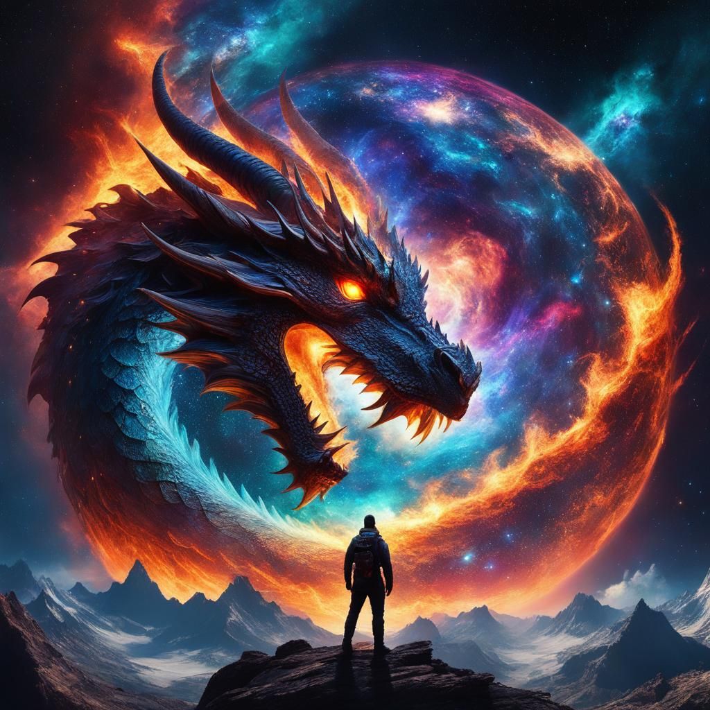 Fiery Galaxy Dragon in Space Art Style