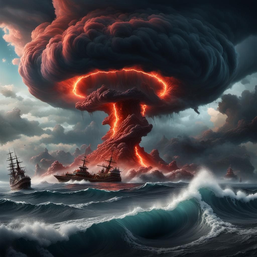 Red Ocean Tornado: Detailed Matte Painting