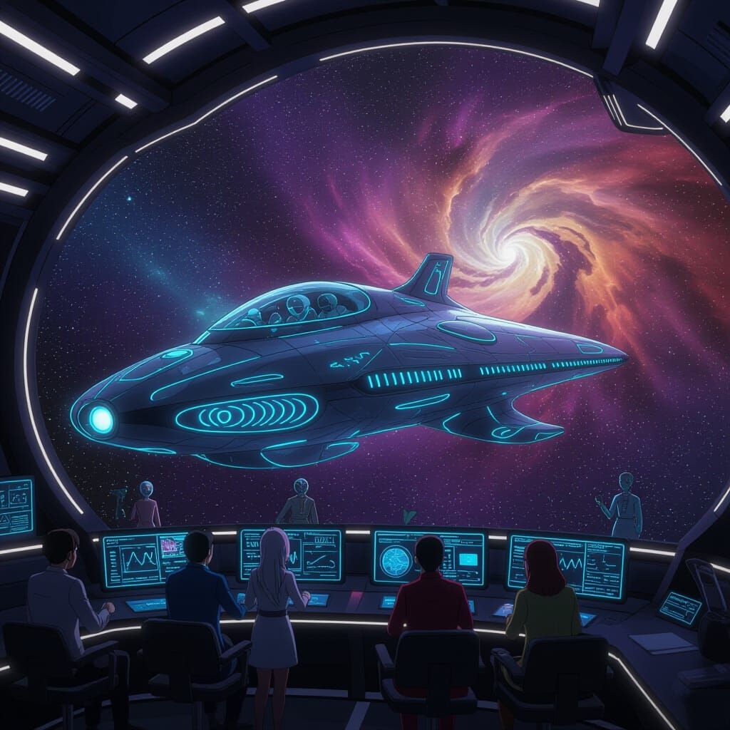 Bioluminescent Starship Navigates Vibrant Nebula