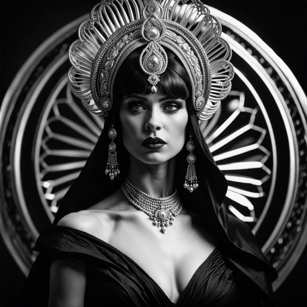 Goddess in Black and White: Art Nouveau Portrait