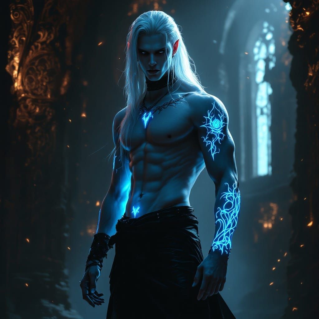 Ethereal Goth Vampire LeStat in Majestic, High-Fantasy Pose