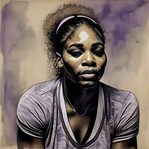 Serena Williams: Brushed Charcoal Portrait in Lilac