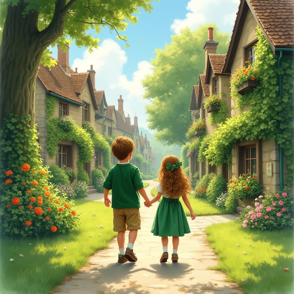 Irish Village Celebrations in Whimsical Watercolor Style