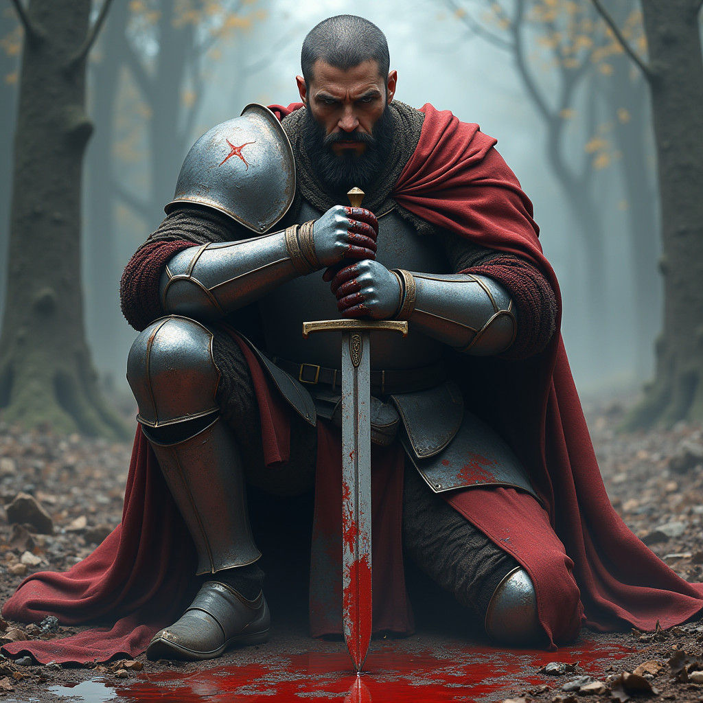 Battle-Hardened Knight Pauses Before Re-Engaging in Combat