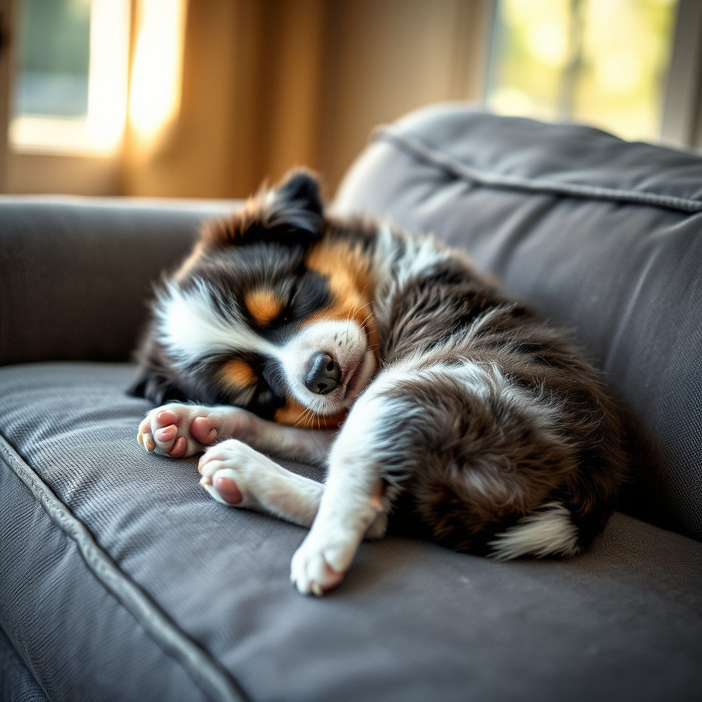 Sleeping Australian Shepherd Puppy in Cozy Domestic Scene