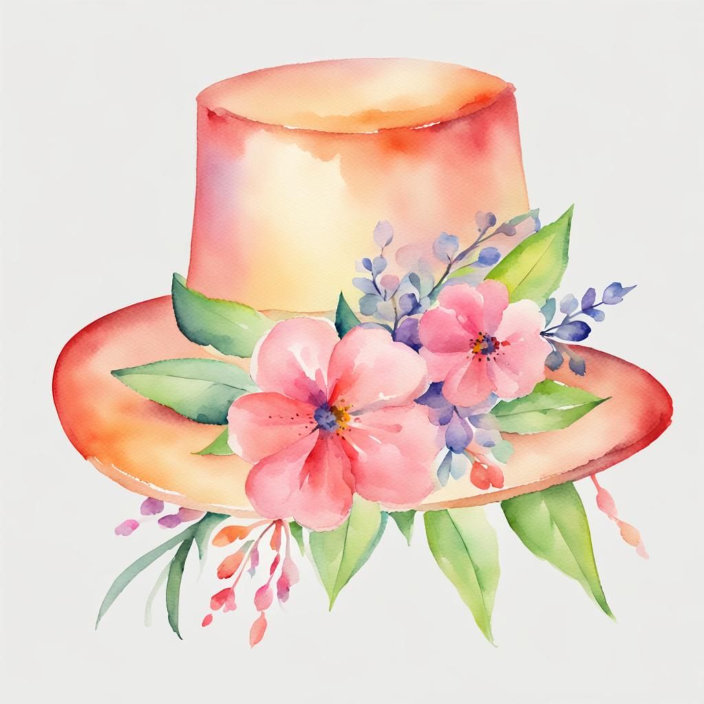 Watercolor, easter Hat with Flowers, watercolor effect.