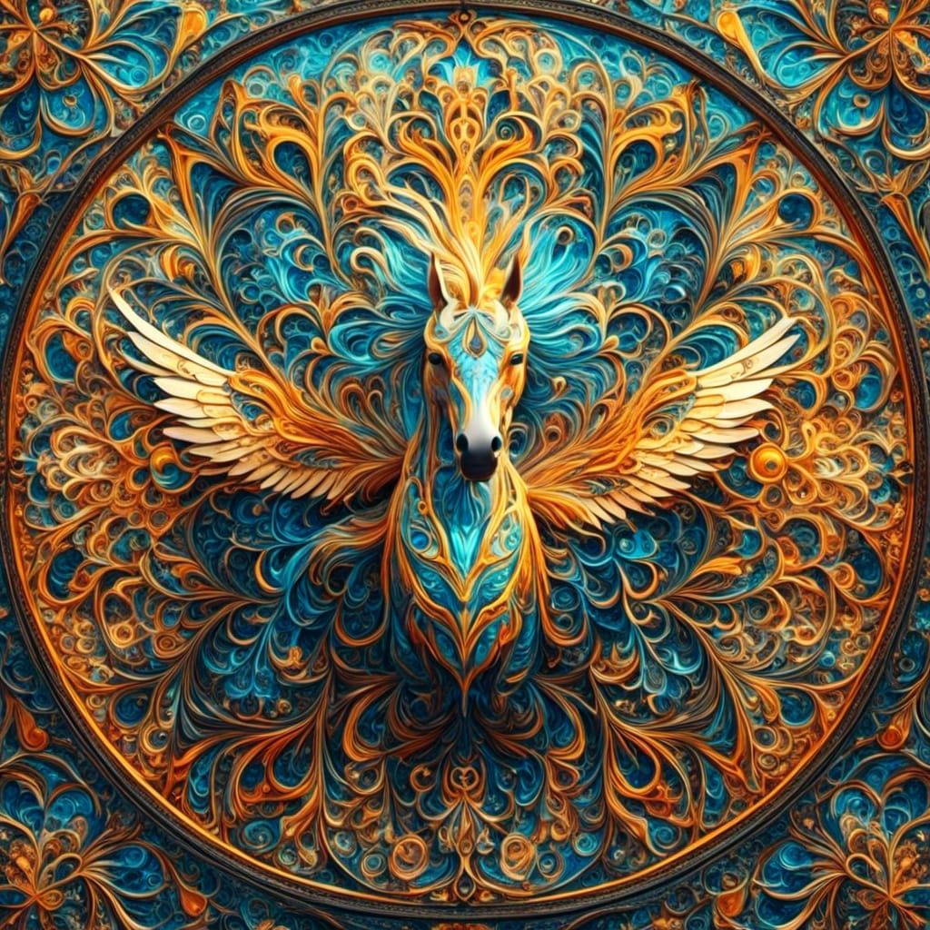 Pegasus in Stained Glass Fractal Mandala