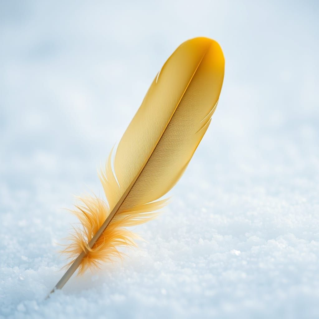 Minimalist Yellow Feather on Snow