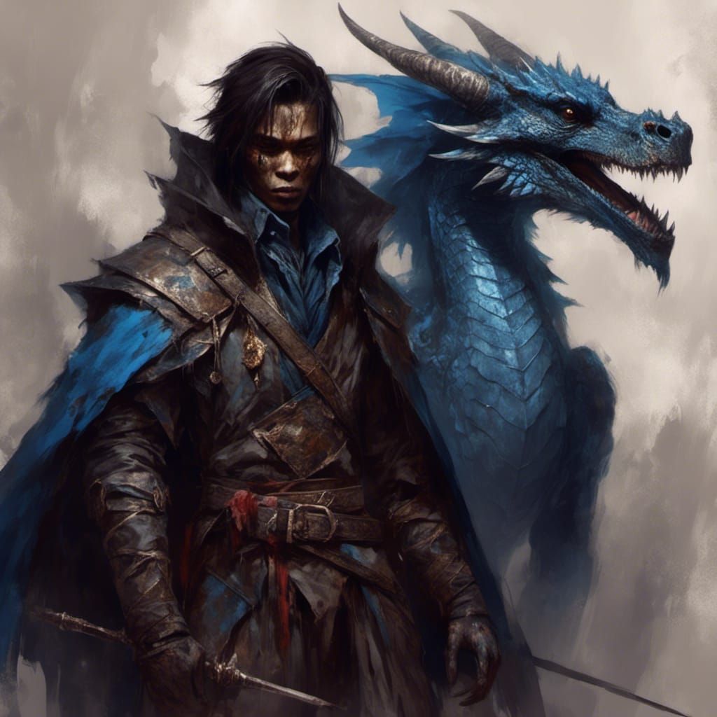 Dragonborn Ranger with Blue Dragon Pet