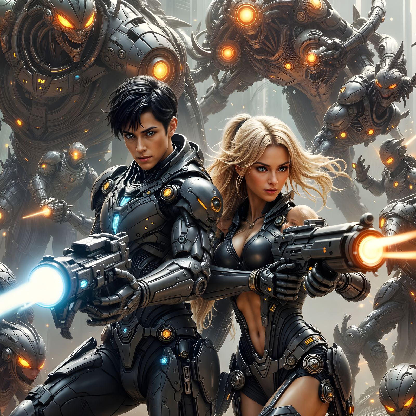 Futuristic Battle Against Aliens in Digital Art Style