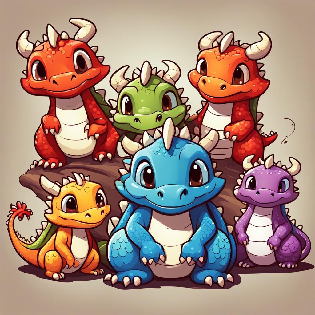 Cute Dragon Family in Cartoon Comic Art Style