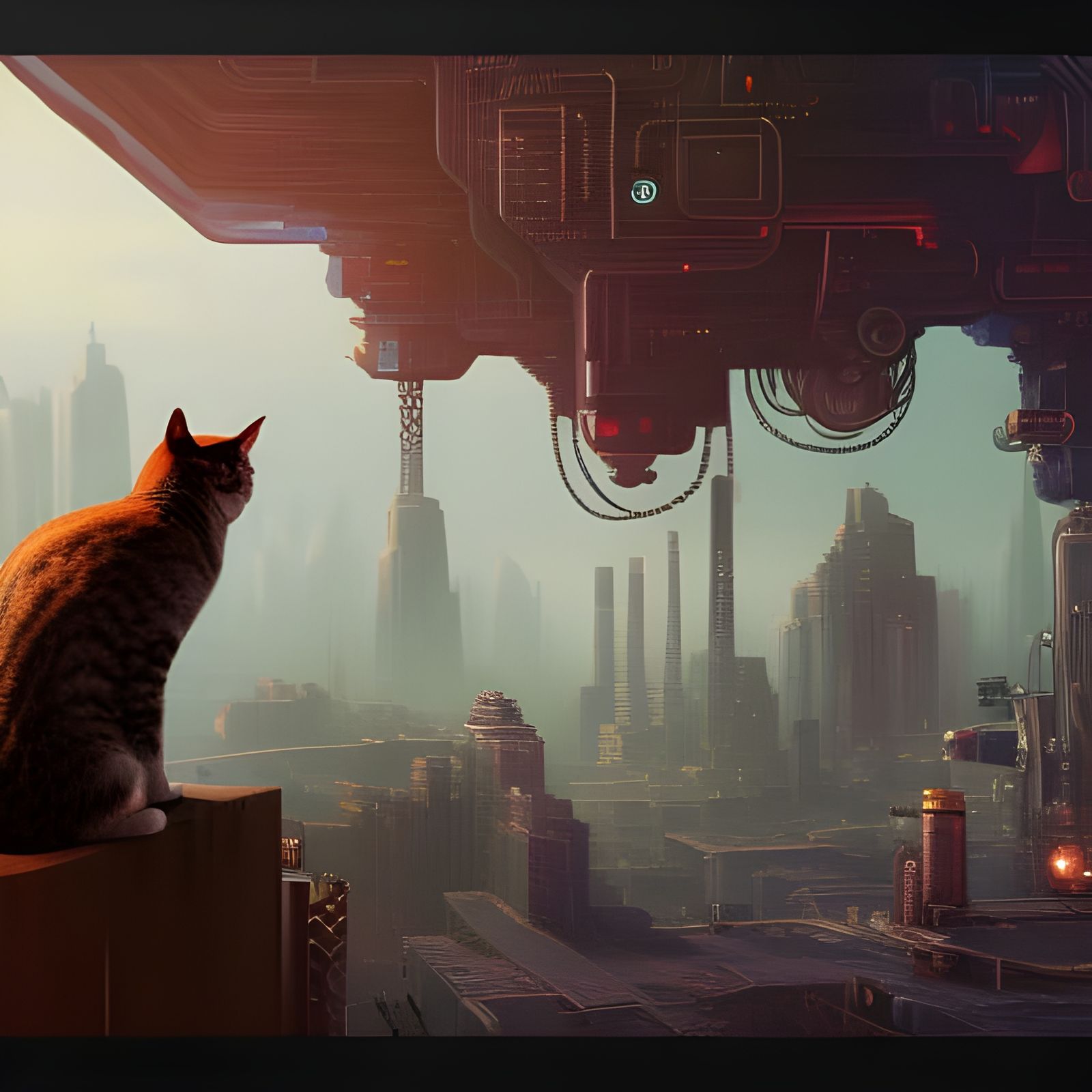 Cybernetic Cat in Detailed Matte Painting