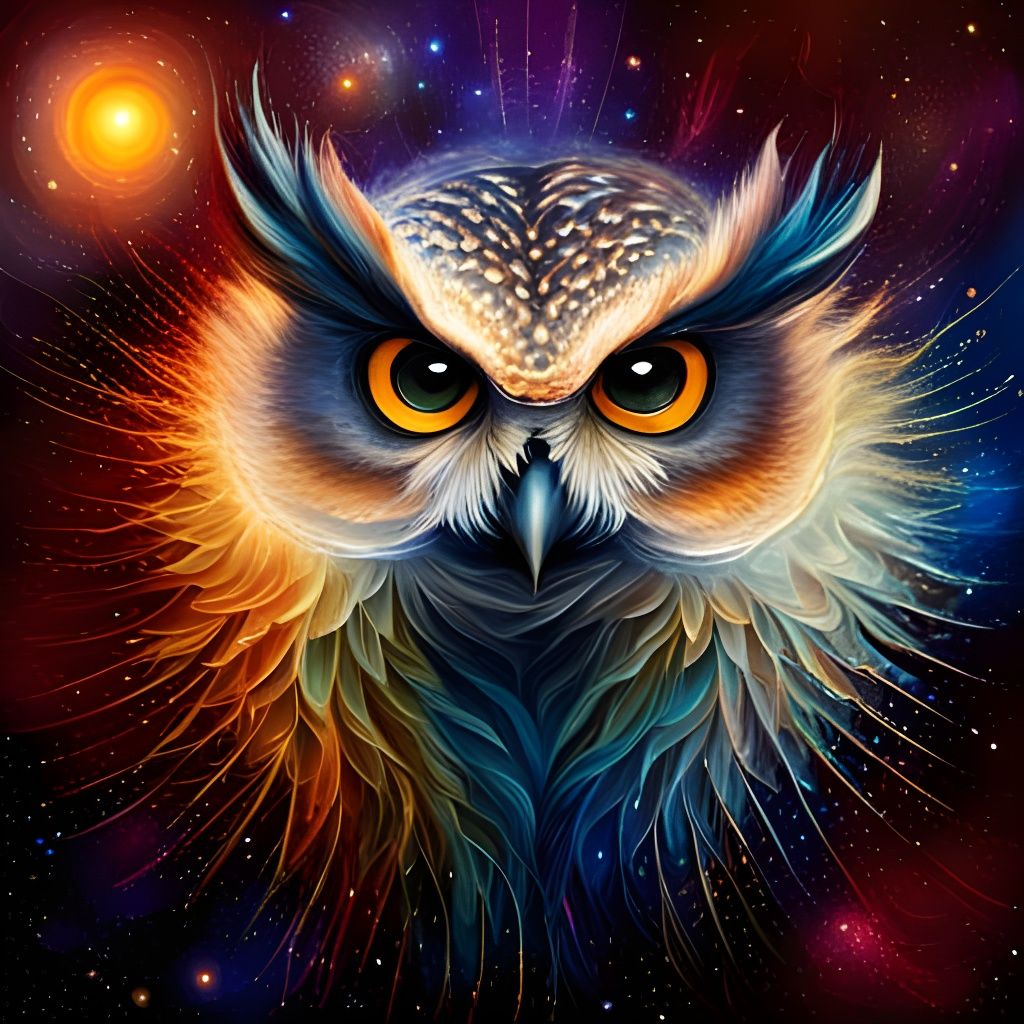 Abstract Cosmic Owl in Complementary Colors