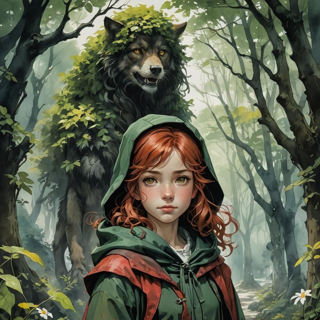 Little Red Riding Hood in Watercolor Style