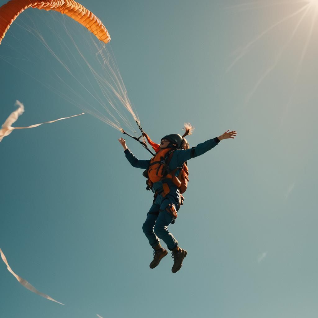 Dramatic Skydive in Warm Sunlight, Cinematic Film Still