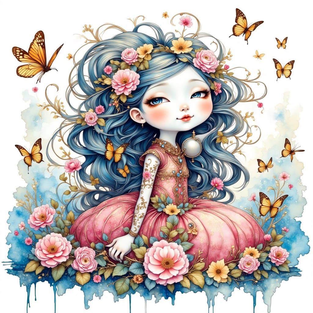 Elegant Woman in Art Nouveau Watercolor Style