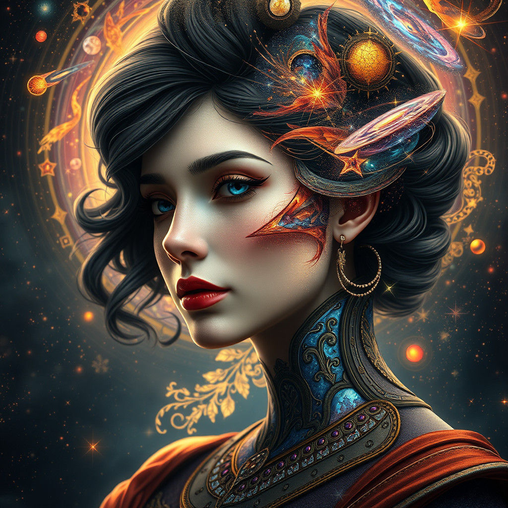 Cosmic Woman Portrait in Art Nouveau Style