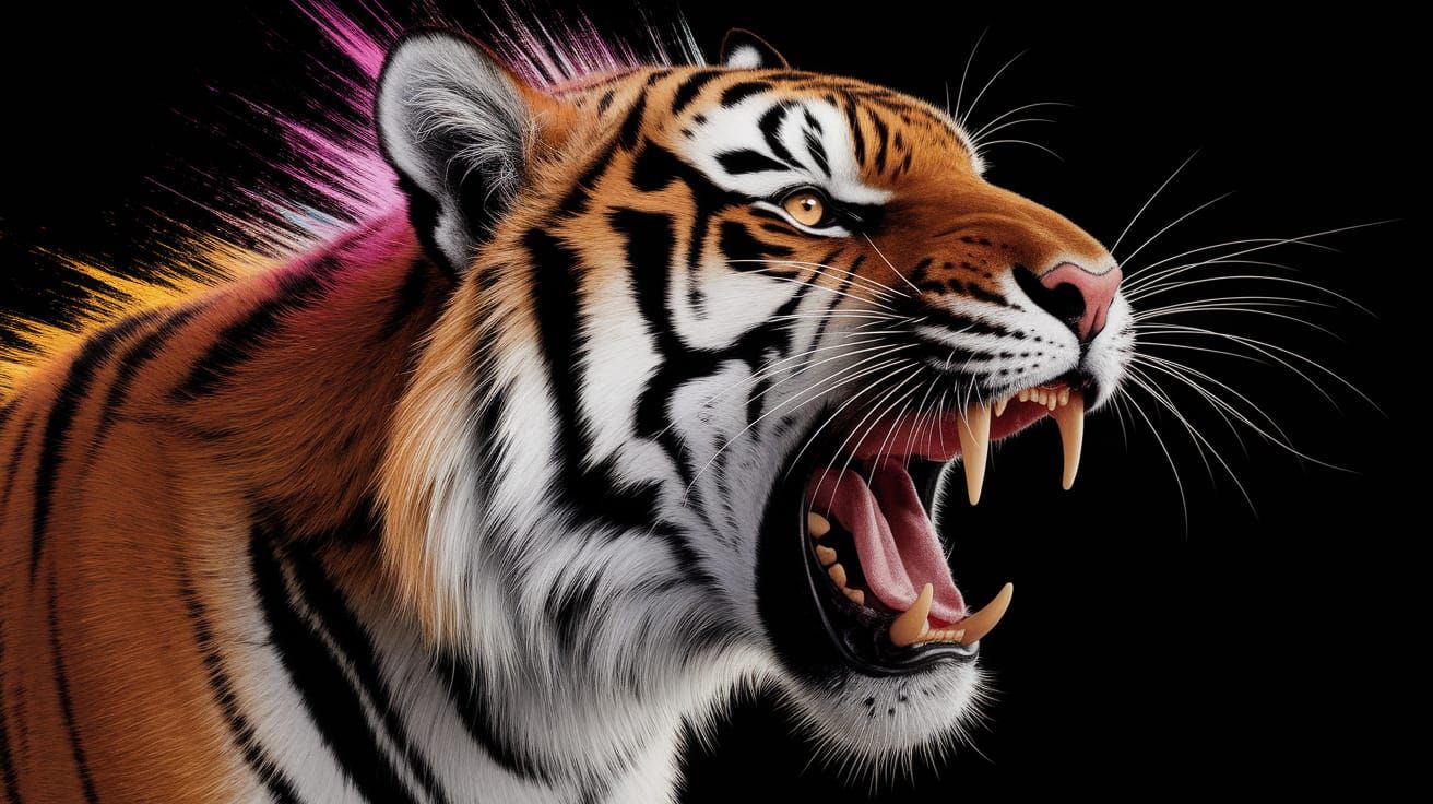 Cyberpunk Tiger Roaring in Twilight Burst of Color