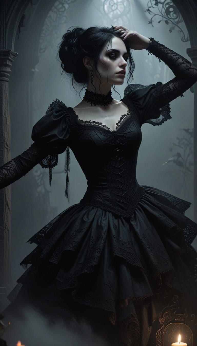 Gothic Woman in Dramatic Lighting, Concept Art