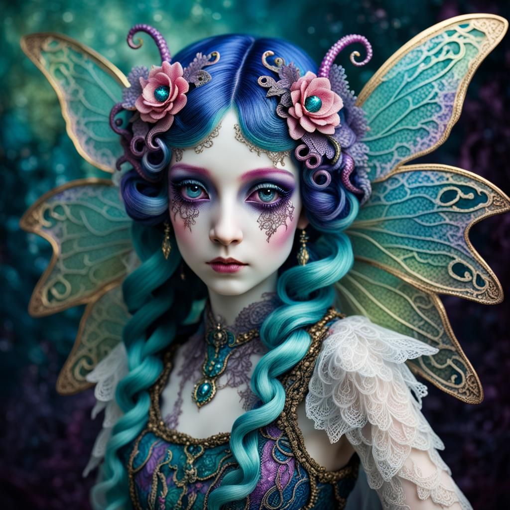 Rococo Lovecraftian Fairy with Piercing Eyes