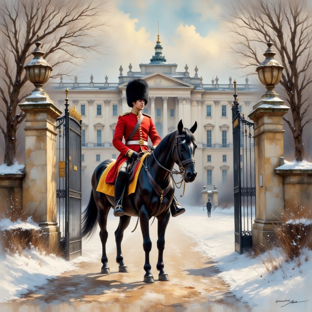 King's Guard in Winter, Impressionistic Style