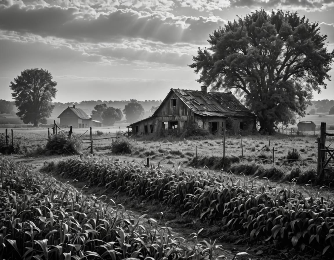 overgrown and desolate farm