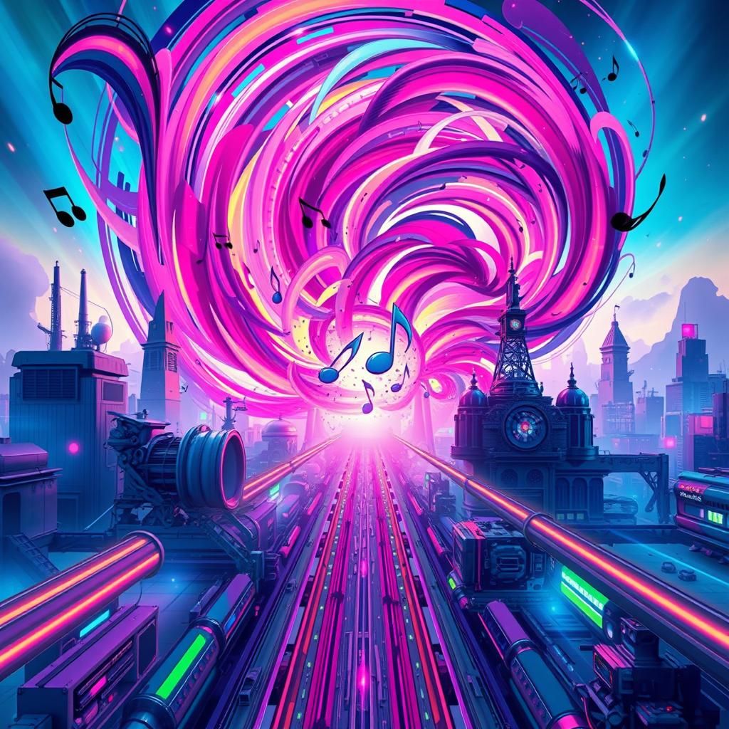 Vibrant Musical Mirage in Solarpunk Cityscape