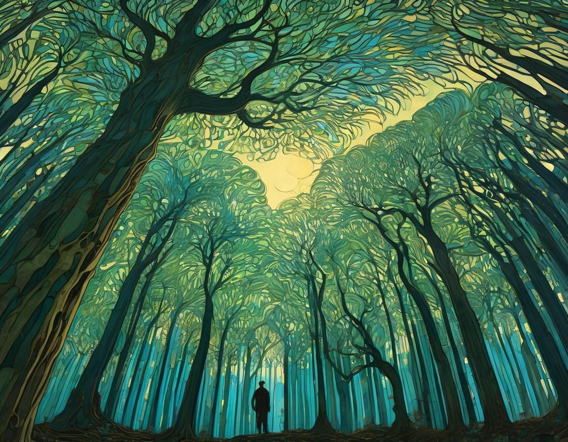 Art Nouveau Forest in Gustav Klimt Decorative Style