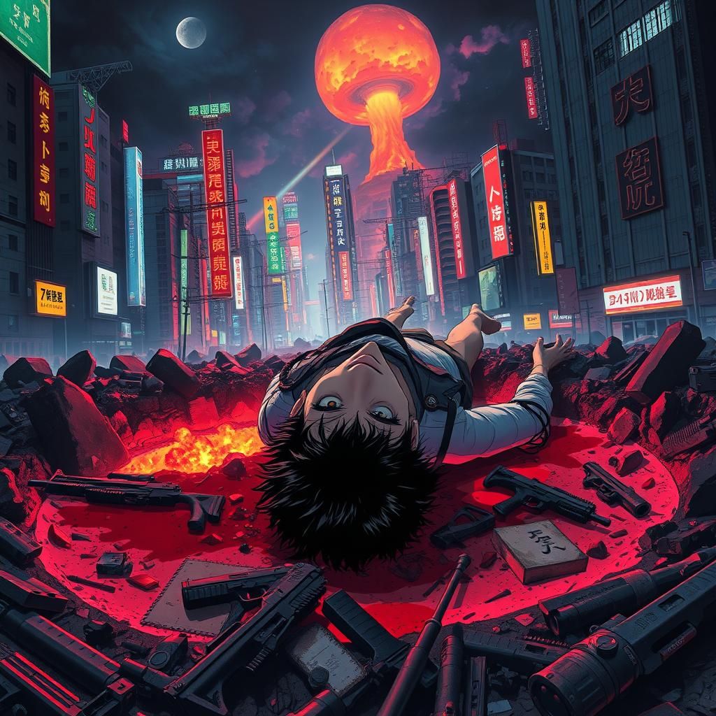 Akira in Nuclear Crater: Hyper-Realistic Dystopian Art