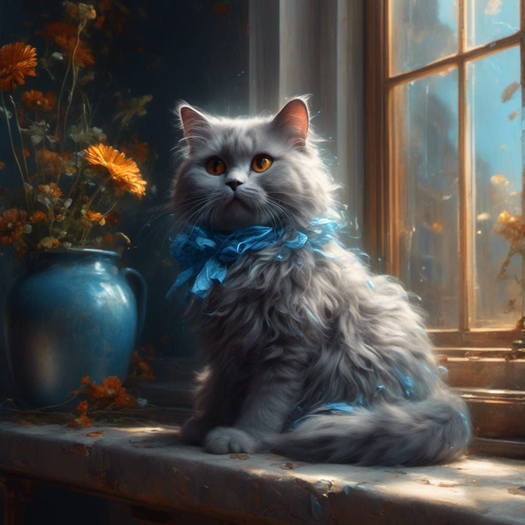 Grey Cat with Blue Aura Splash Art