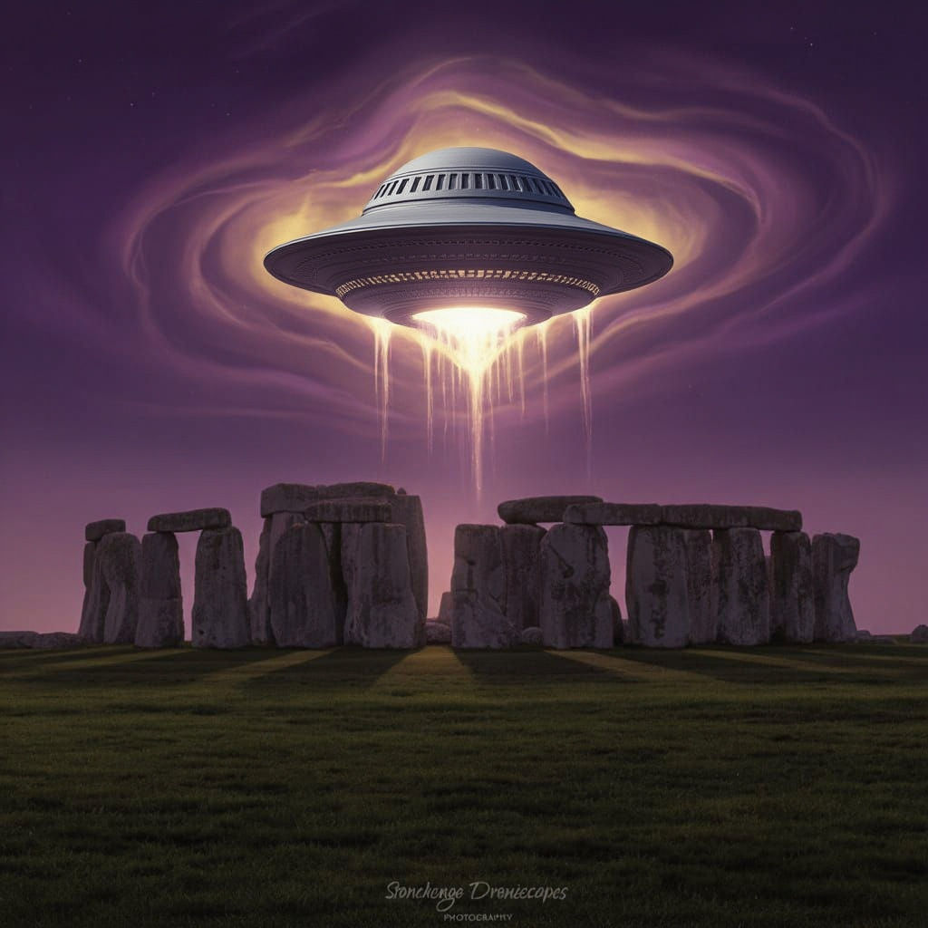 Glowing UFO Hovers Over Stonehenge at Night