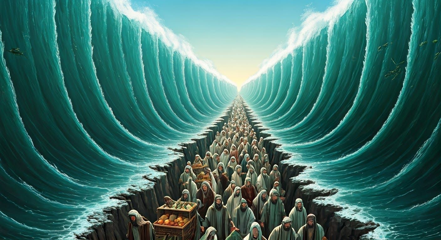 Ancient Sea Miracle in Vibrant Watercolor Style