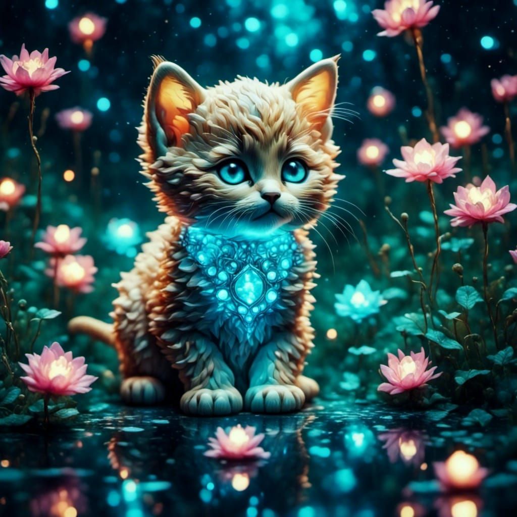 Sparkling Kittens Under a Night Sky