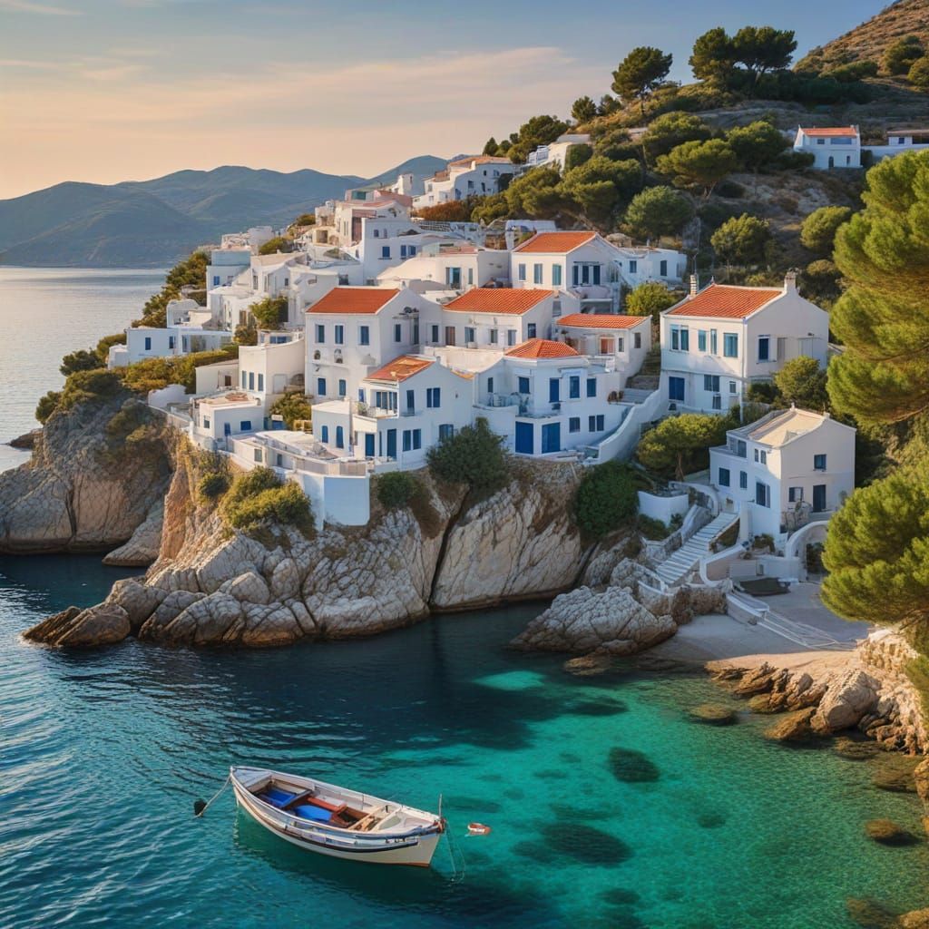 Picturesque Greek Village at Sunrise