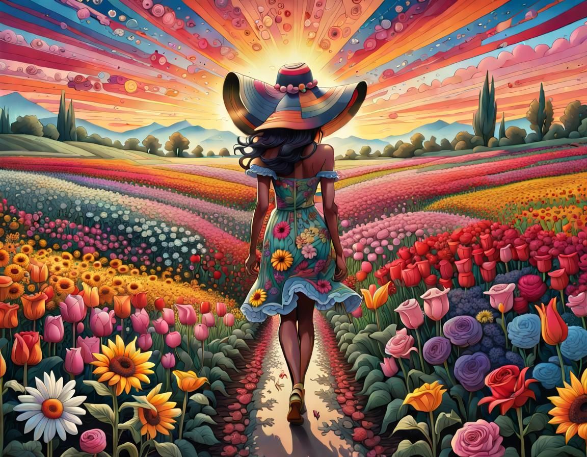 Sunrise in the Flower Field