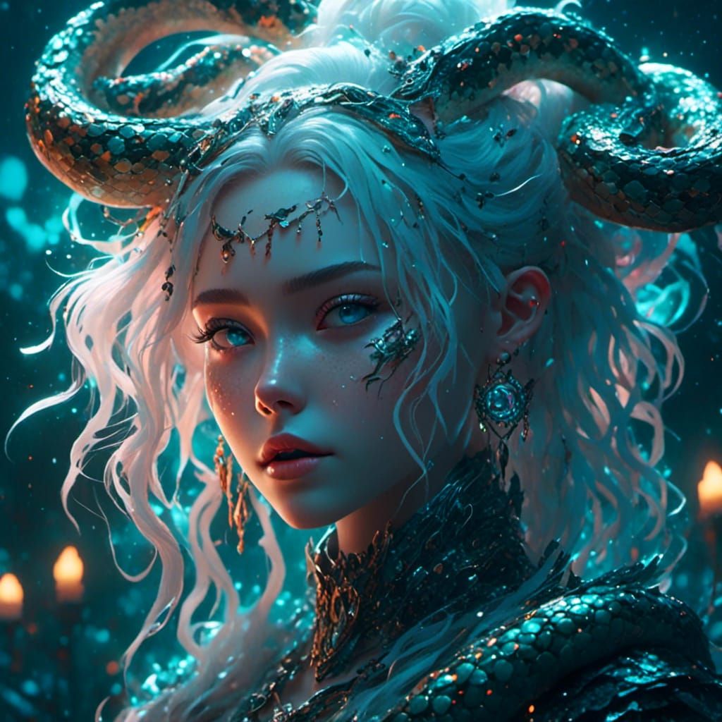 Spooky Girl with Snakes: Detailed Fantasy Art
