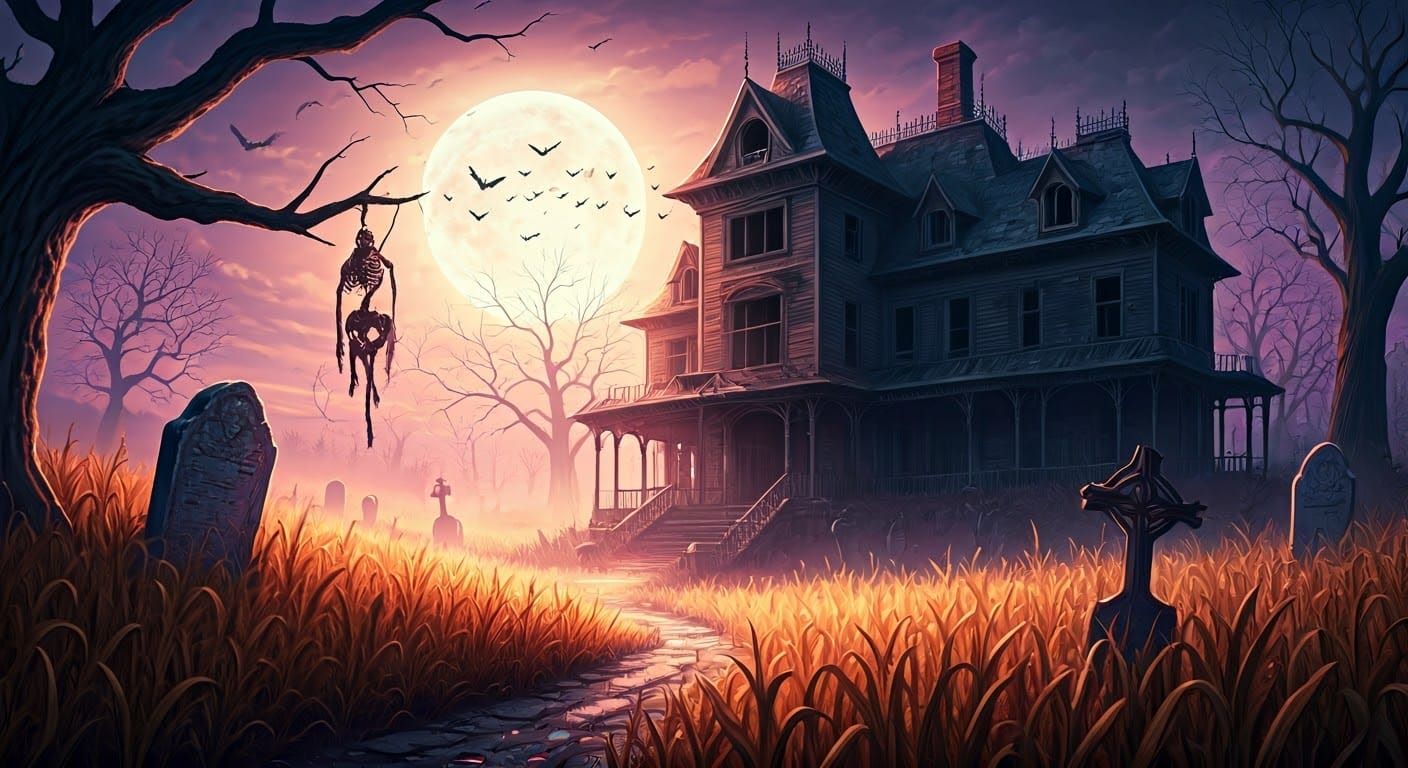 Haunted Mansion in Cornfield: Dark Fantasy Concept Art