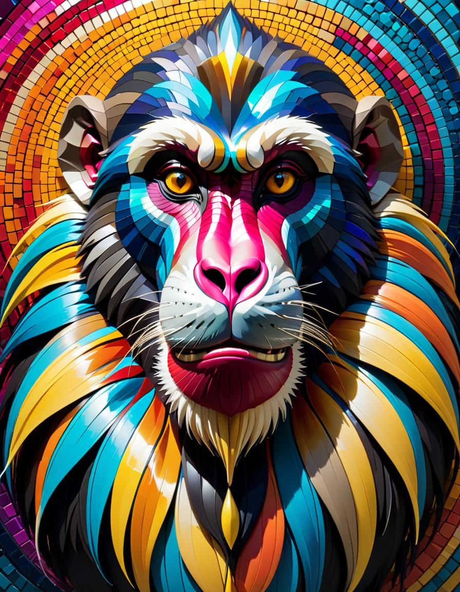 Mesmerizing Mosaic Mandrill in Vibrant 3D Render