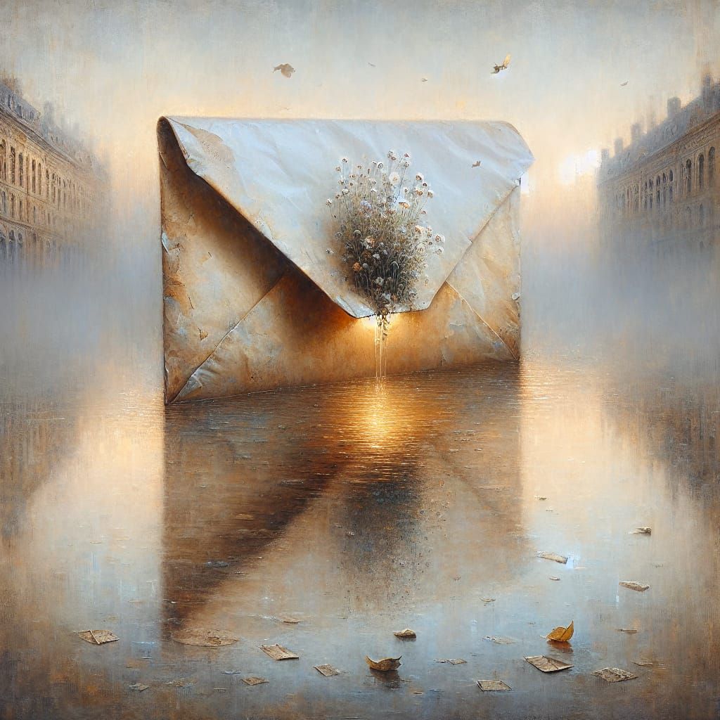 Surreal Dawn Scene: Blooming Envelope in Water