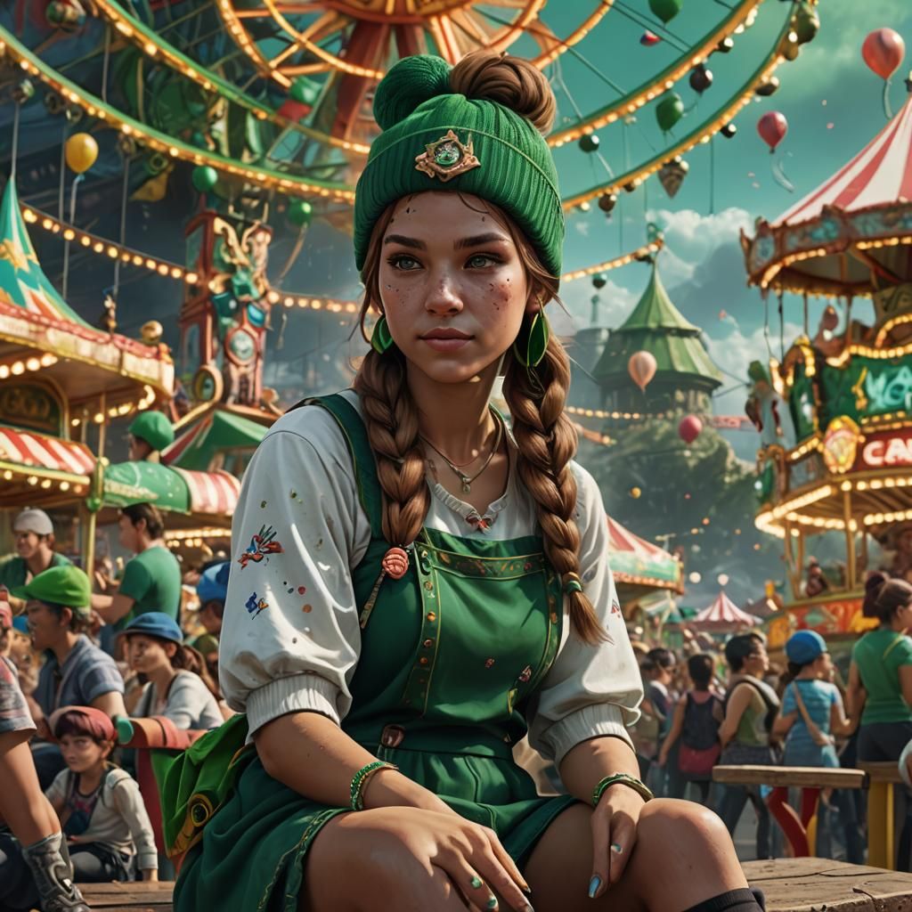 Woman with Pigtails at Carnival, Fantasy Art