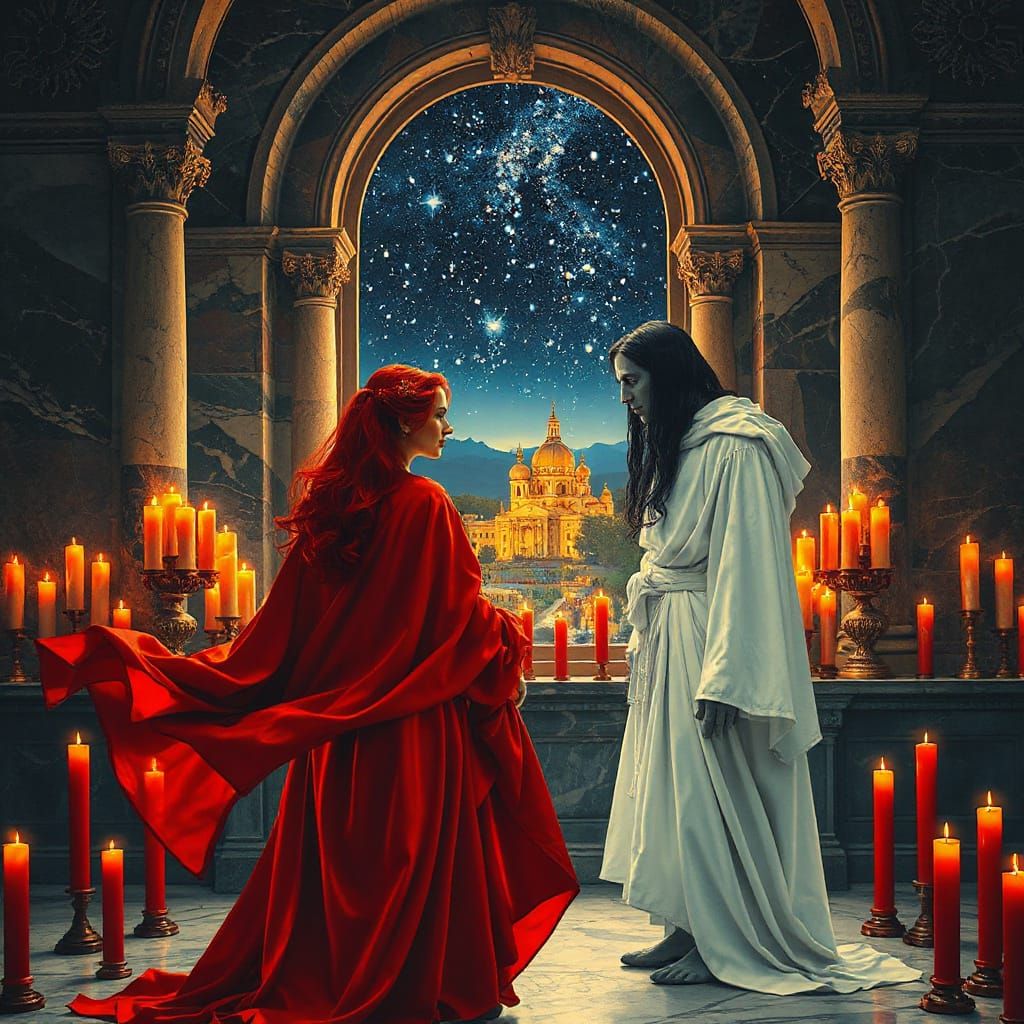 Red and White Robes in Art Nouveau Style