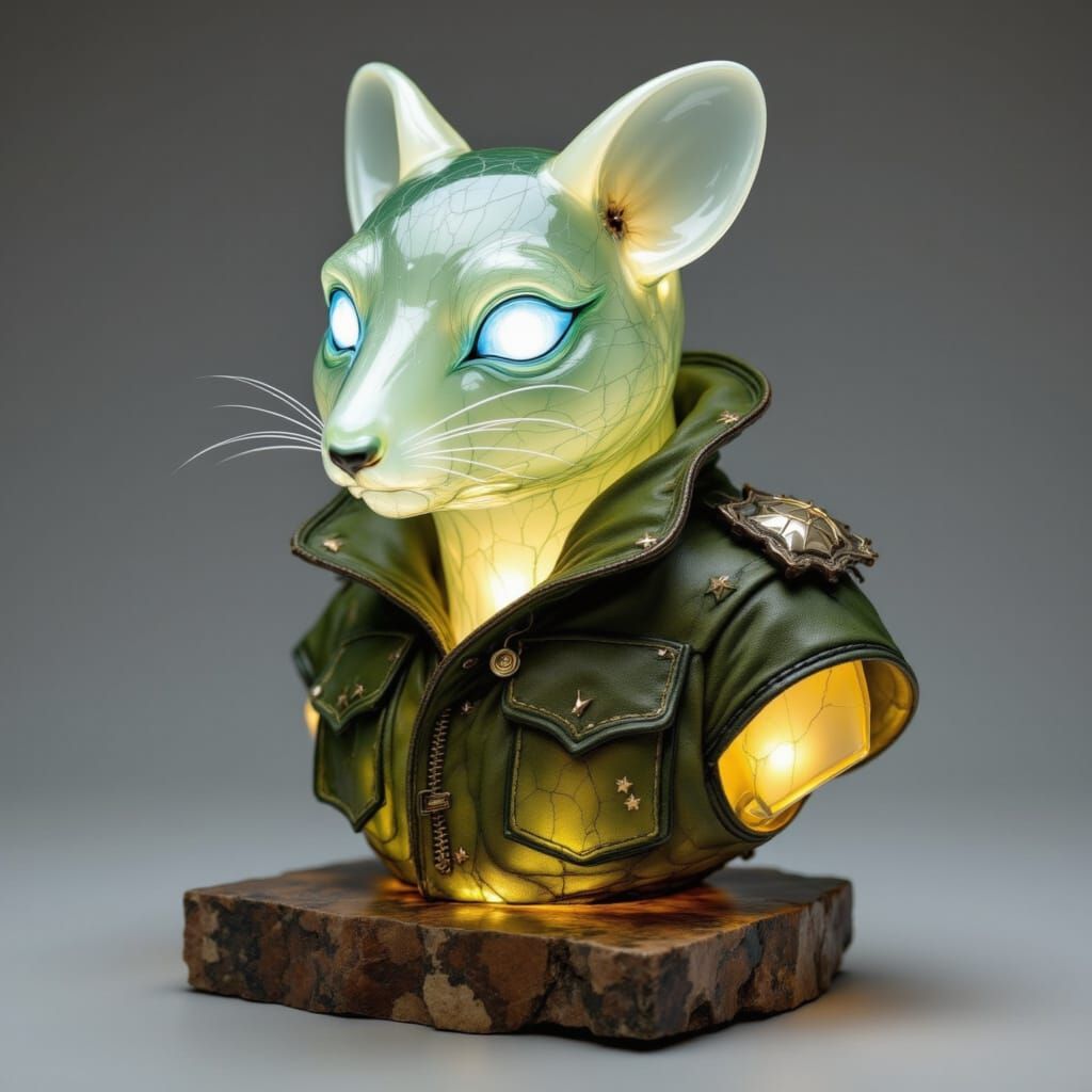 Glass Wombat Soldier Bust with Glowing Star Motifs
