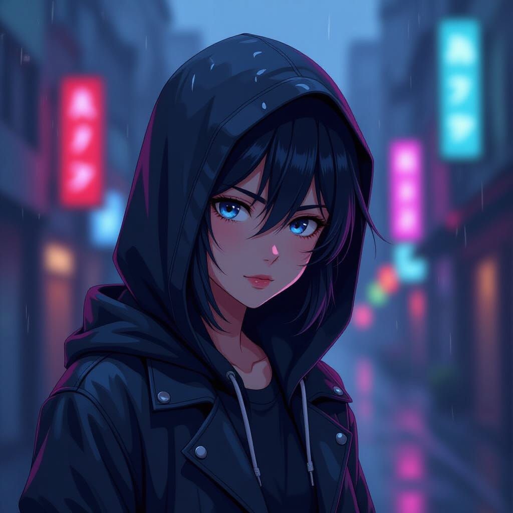Anime Arata Concept Art with Hood and Neon Lighting