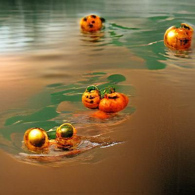 Pumpkins Floating in Water