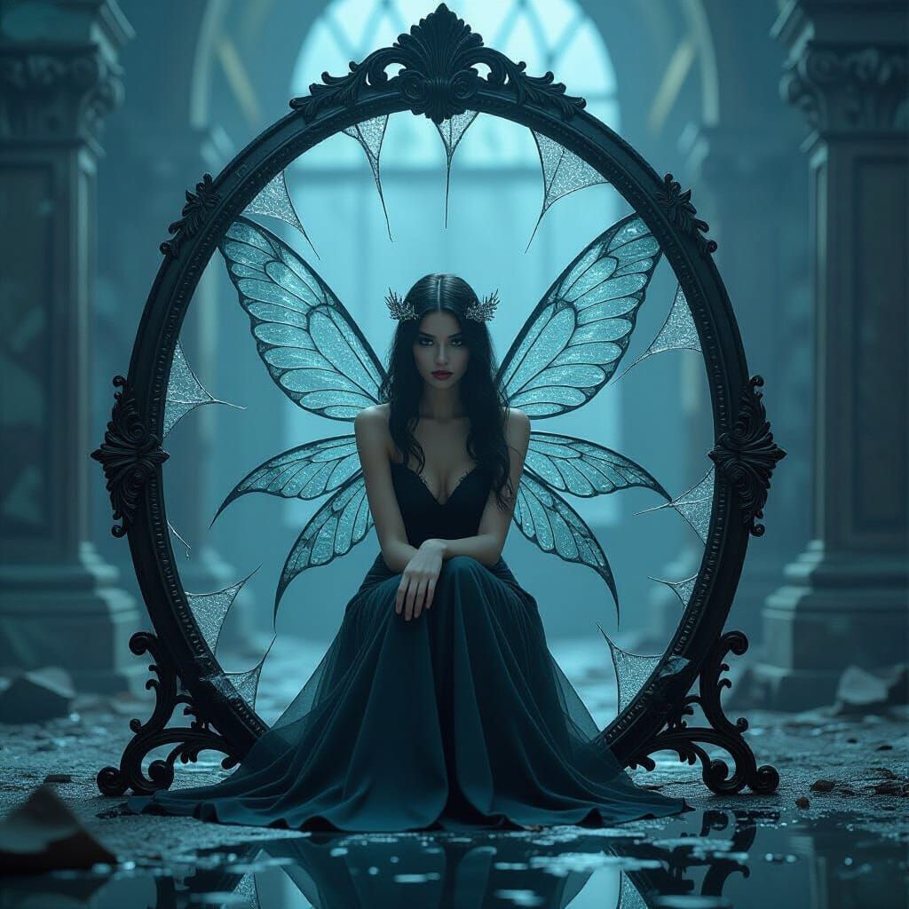 Glass Shard Fairy in Shattered Mirror, Gothic Horror